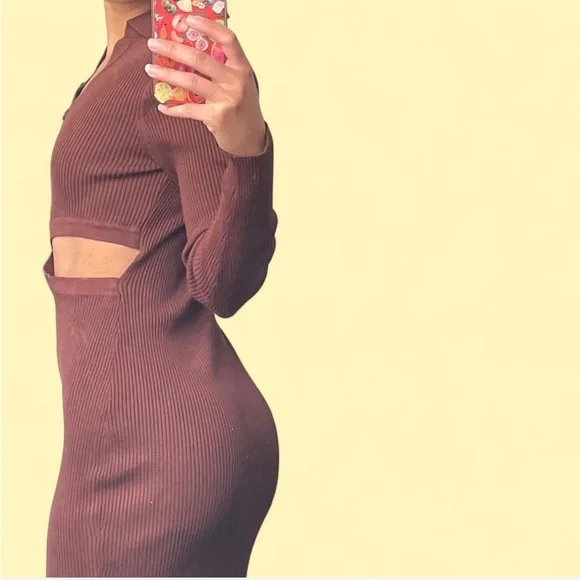 Derek Heart Brown Long Sleeve Cut-Out Dress - Picture 2 of 3